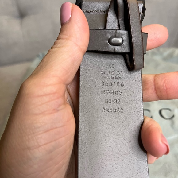 GUCCI BELT Grey Leather with Matte Black Interlocking G - Picture 7 of 7